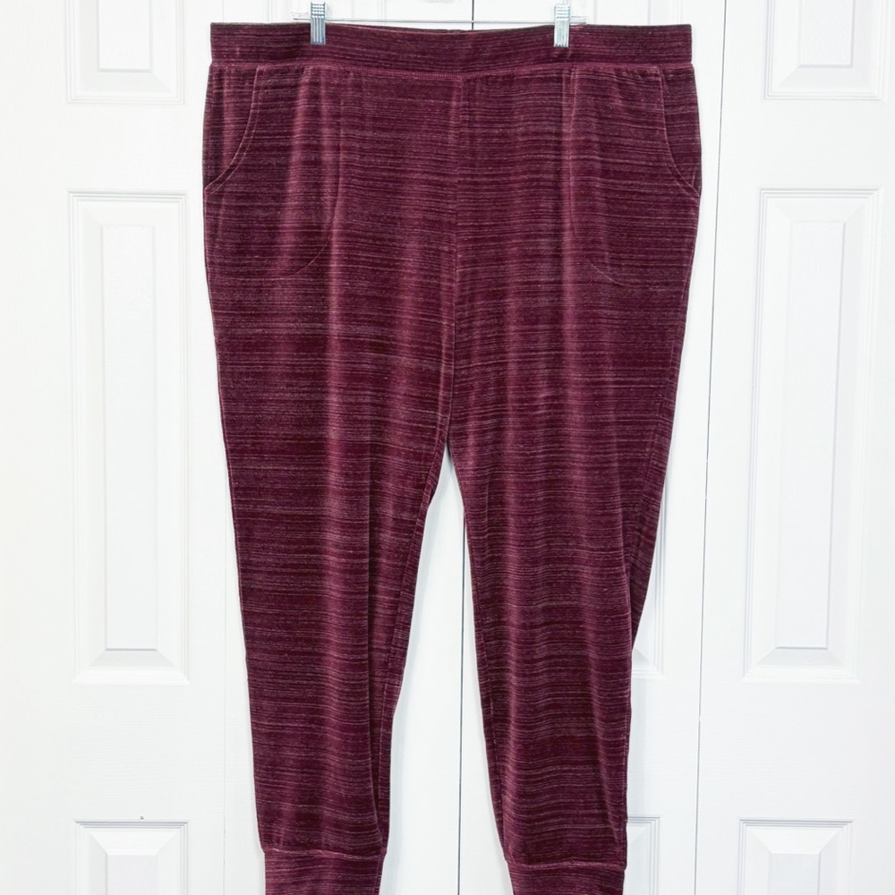 Denim & Co. Active Burgundy Velour Stretch Pull-On Jogger Pants 2X